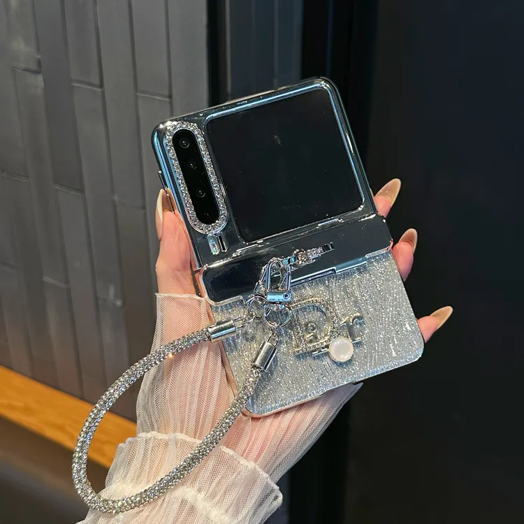 适用华为purax折叠手机壳膜一体轻奢镶钻DR银色水波纹闪粉保护套