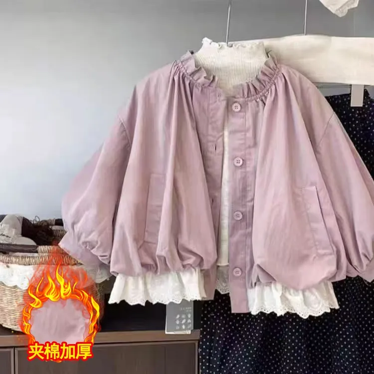 女童秋冬装外套秋洋气韩版夹棉上衣儿童2025新款加厚女孩防风夹克