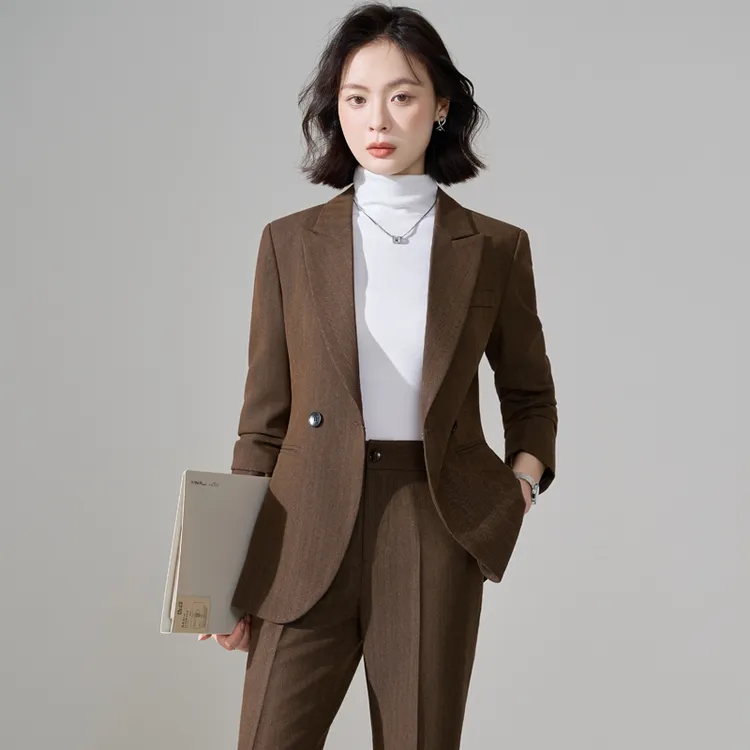 咖色西装套装女秋冬2025新款气质时尚修身显瘦女神范长袖西装套装
