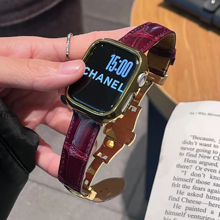 适用iwatchs11表带竹节纹鳄鱼皮真皮苹果手表s10秋冬高级感9腕带8