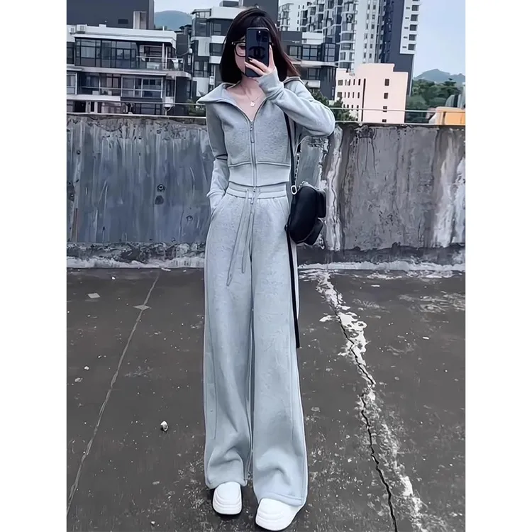 小个子时尚休闲运动套装春秋季2025新款显瘦连帽卫衣高腰裤两件套