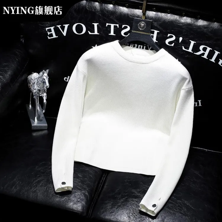 NYING秋冬圆领毛衣简约轻奢风潮流纯色针织打底青年时尚加绒卫衣