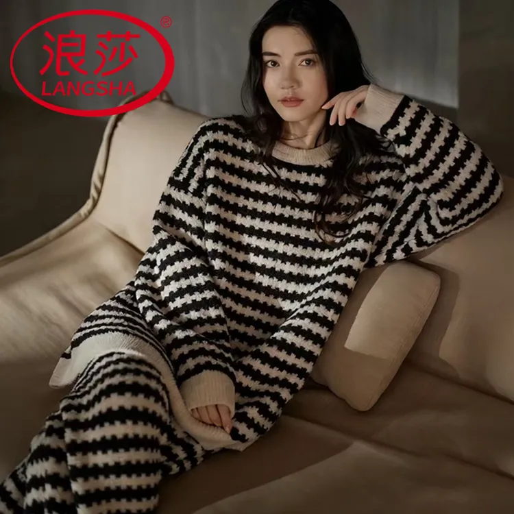 浪莎2025新款睡衣女秋冬款宽松舒适半边绒加厚长袖保暖家居服套装商品图