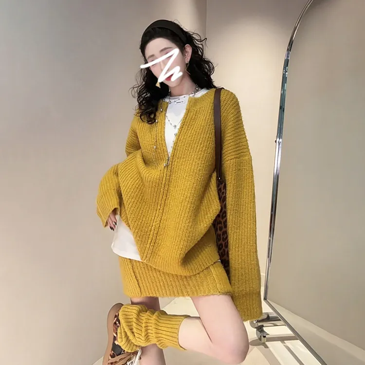 毛衣针织连衣裙子女高级感大衣内搭套装短裙9571