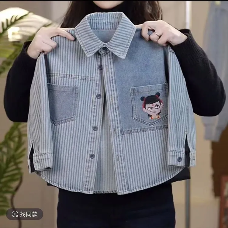 巴拉童年刺绣哪咤男童牛仔衬衫2025春季新款儿童服装上衣宝宝超火