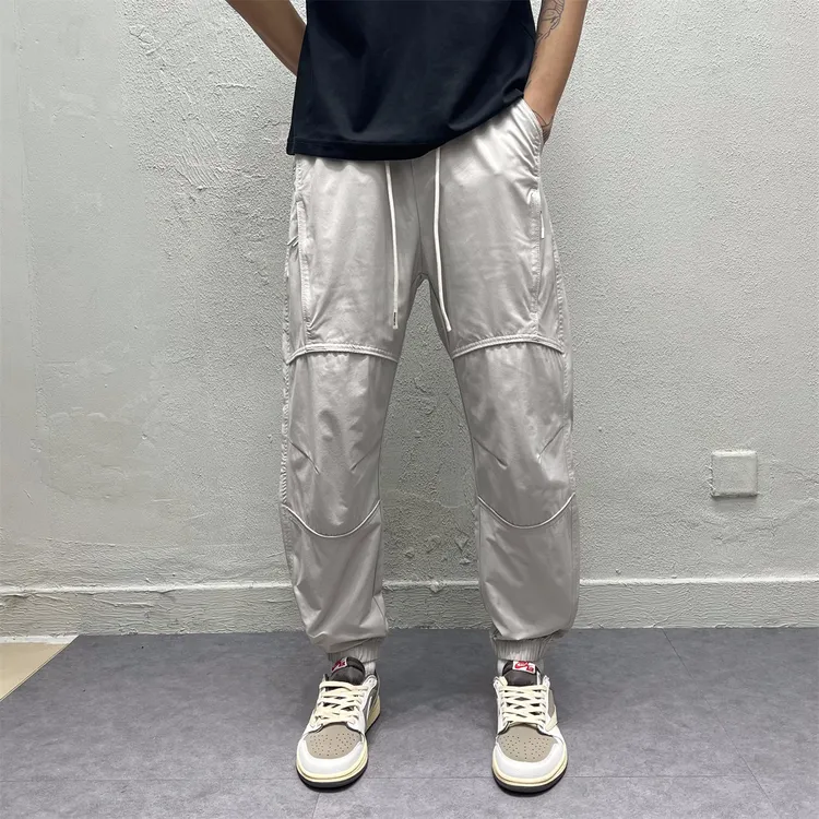 春季新款青年男束脚休闲裤宽松多口袋运动时尚百搭潮流纯色九分裤