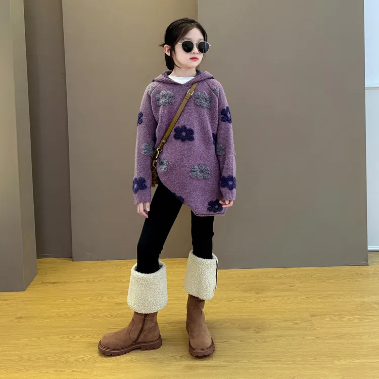 女童2025新款儿童秋冬韩系穿搭时尚甜酷中大童毛衣加绒打底裤套装