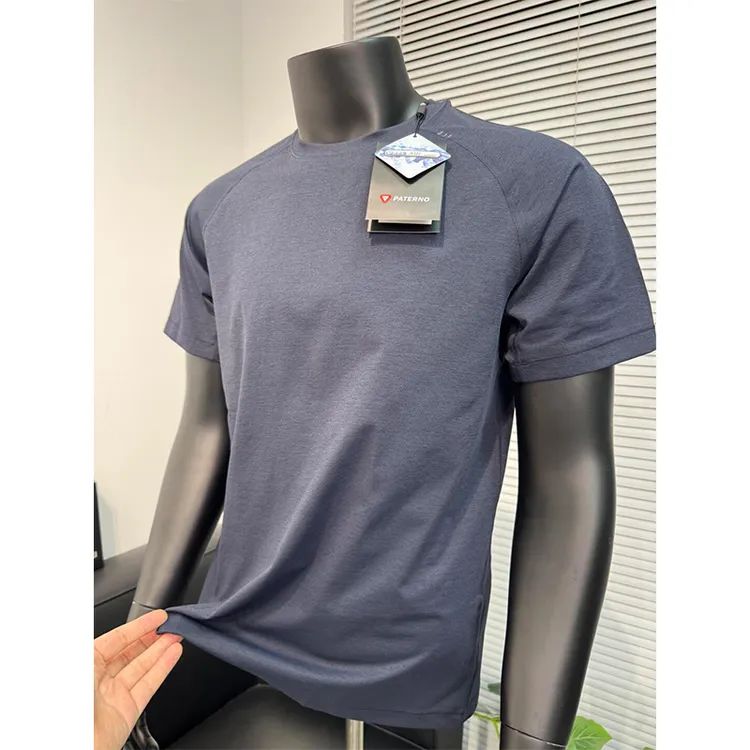 深海蓝lulu冰丝速干t恤男夏季薄款透气吸汗运动短袖内搭打底半袖