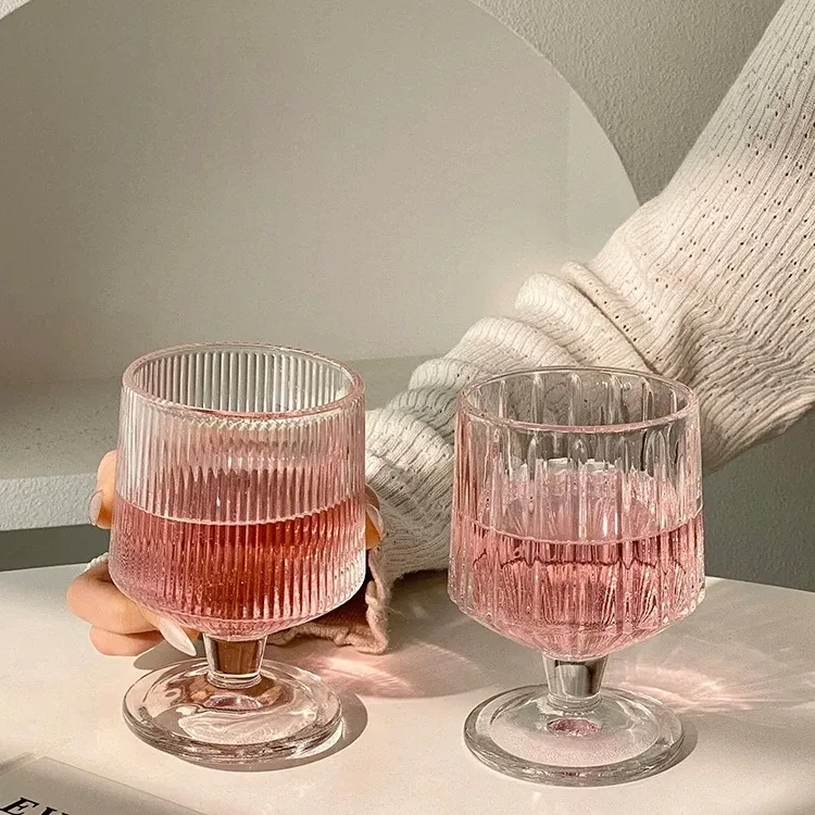 装酒杯竖纹ins风矮冰杯高颜值条纹玻璃杯家用聚会果汁饮料威士忌