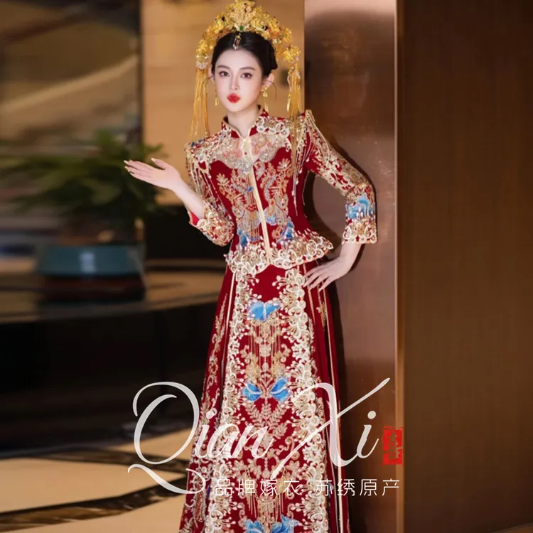 新款2025高端丝绒秀禾服出阁礼服中式新娘结婚嫁衣显瘦迎亲敬酒服