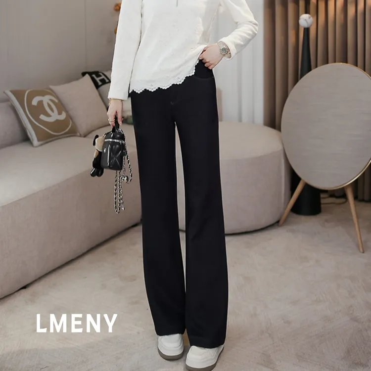 LMENY“锦鲤筒喇裤”加绒直筒裤女士2025冬新款小个子微喇裤25DK025