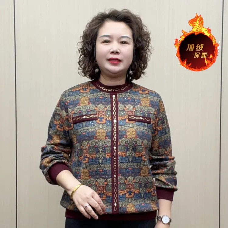 2025冬季加绒气质弹力中老年时尚宽松保暖女士中老年洋气妈妈装