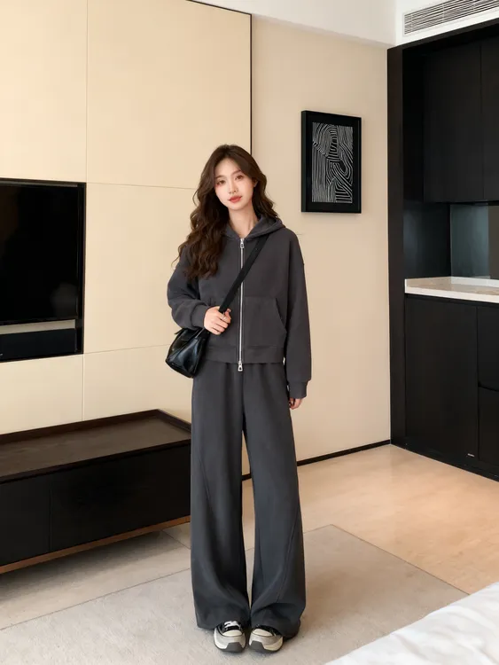 依凡芙2025冬季新款双面奥粒绒慵懒保暖拉链衫套装JY1027A/CX