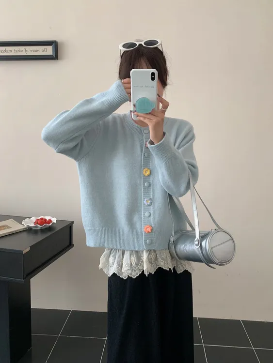 甜美别致针织开衫女宽松毛衣外套2025春秋新款设计感韩系上衣