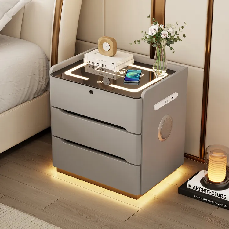 实木床头柜新款轻奢智能床头柜高级感多功能床头柜床头柜轻奢高级