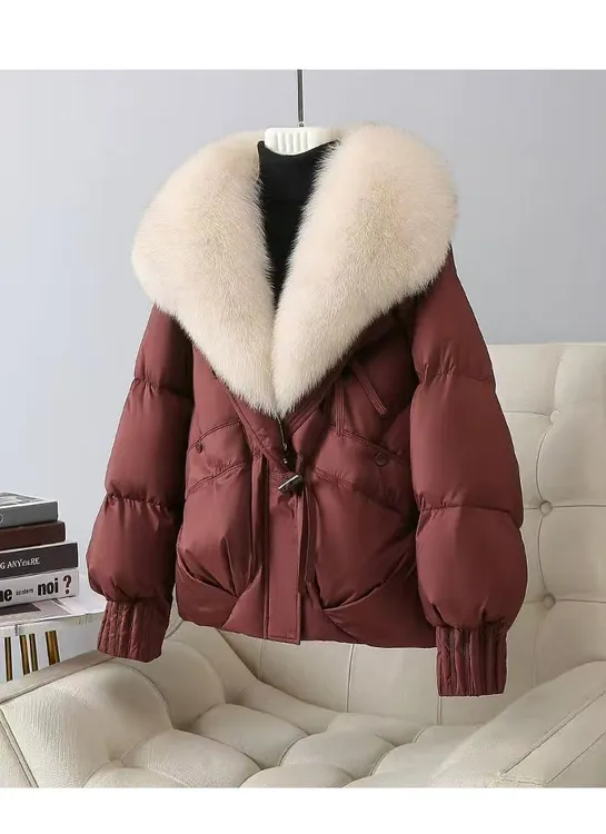 冬季姨妈风女时尚牛角扣毛领百搭棉服可拆卸韩版