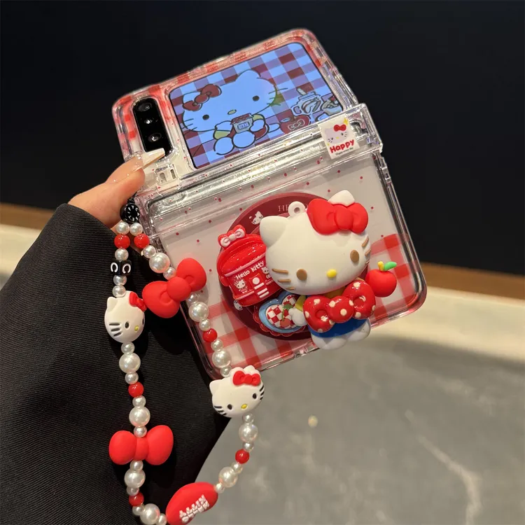 适用华为purax典藏版折叠屏手机壳pocket2透红kt猫磁吸支架链条女