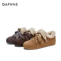 2025达芙妮冬新款加绒蝴蝶结保暖毛毛鞋温柔风软底休闲鞋