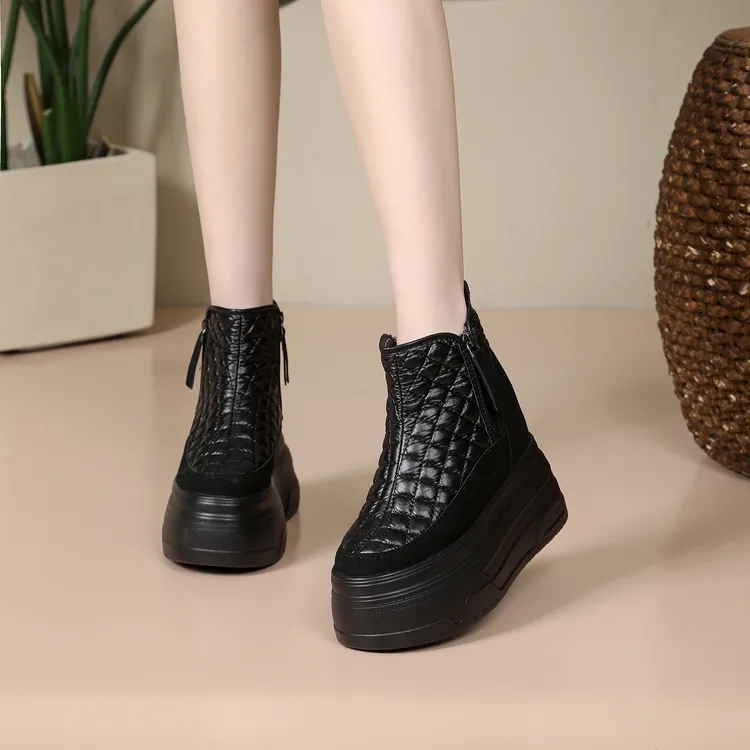 【10-12CM】超高跟小个子女鞋秋冬新款加绒加厚厚底高帮鞋运动鞋单