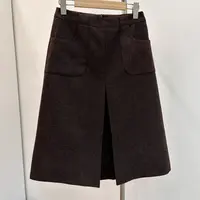 115BQ4204法式休闲前开叉a字毛呢半身裙中裙女冬季韩版设计感裙子