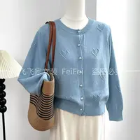 飞飞家~爱心提花！！韩单休闲通勤#简约款毛衣洋气女Y9159蓝