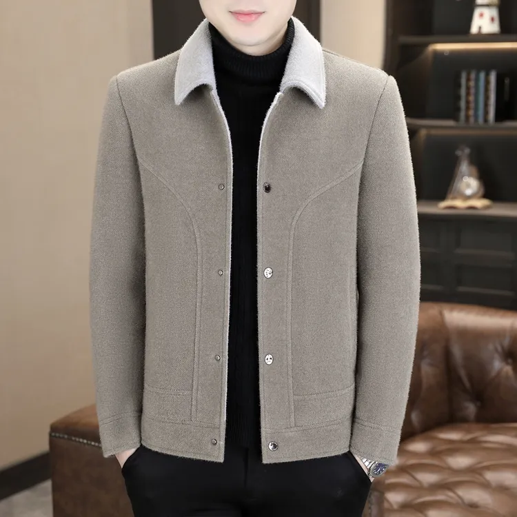 柒一秋冬新款男士毛呢外套高级感轻奢拼接男装休闲翻领潮流呢大衣