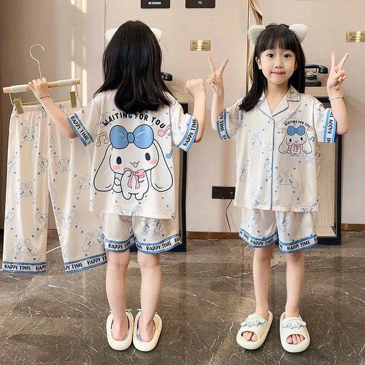 儿童睡衣夏季薄款冰丝女童短袖中大童女孩6-12岁公主风甜美家居服