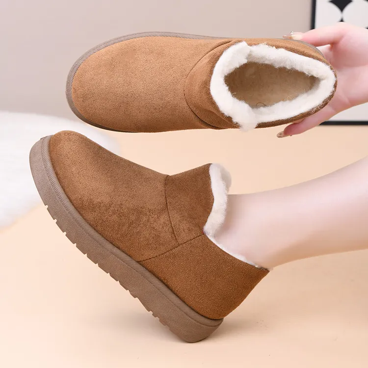 鞋子冬季时尚百搭短筒雪地靴棉鞋加绒加厚妈妈鞋一脚蹬休闲女棉靴