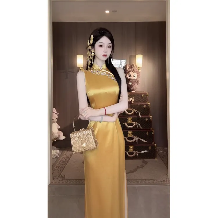 【雅乔定制】汀兰序 定位刺绣新中式国风醋酸旗袍裙DYYY-25025796