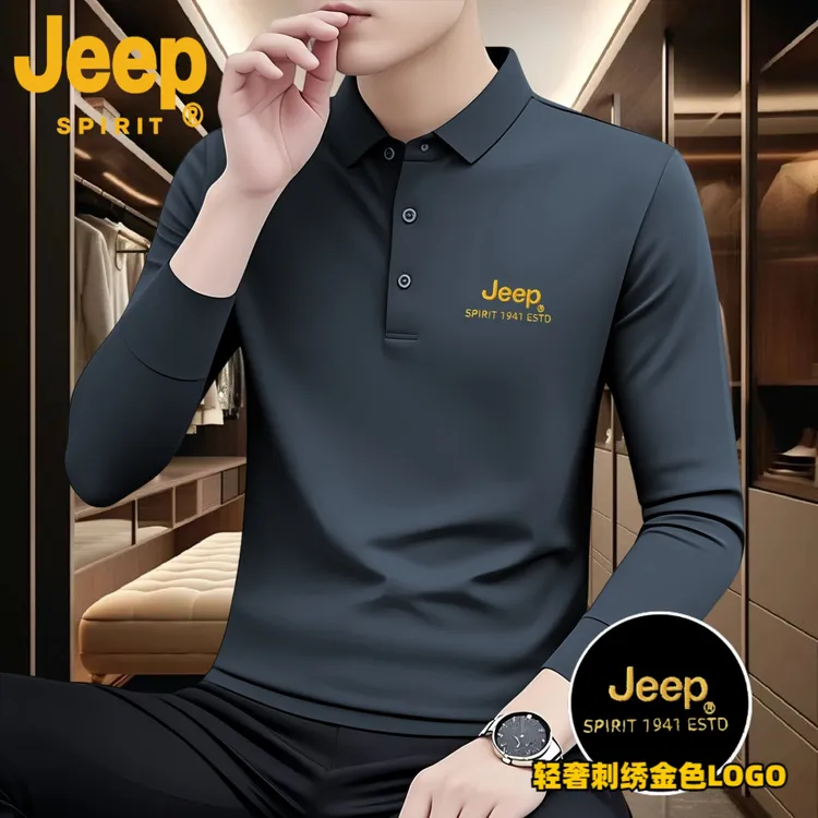 JEEPSPIRIT刺绣长袖polo衫流行休闲男士商务秋冬新款中年父亲痞帅