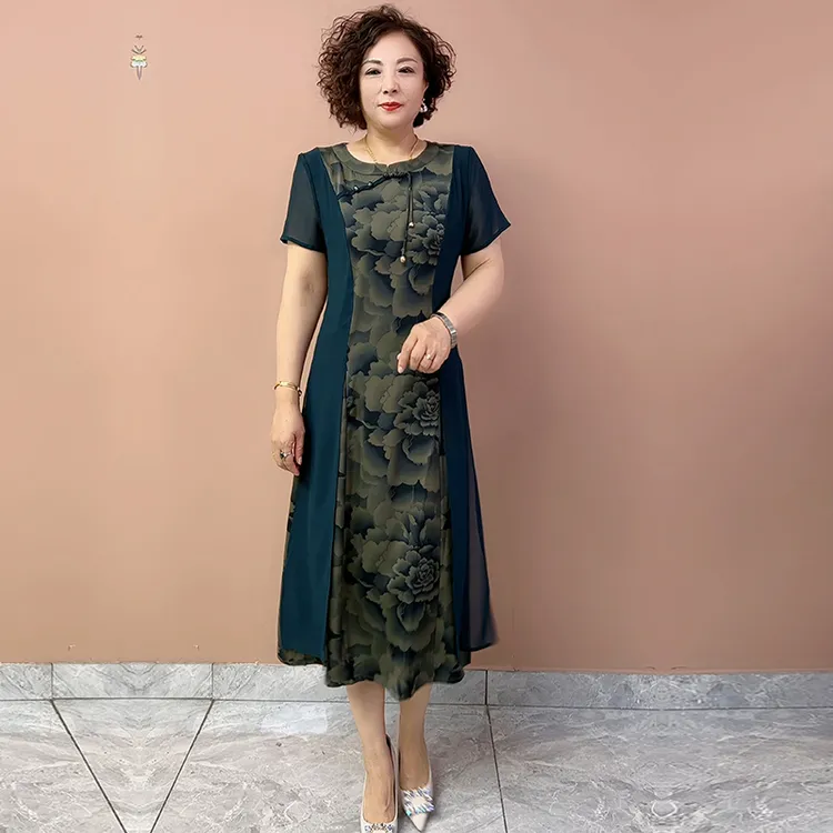 贵夫人高档显瘦气质连衣裙夏季时尚宽松打底裙胖妈妈中长款裙子潮