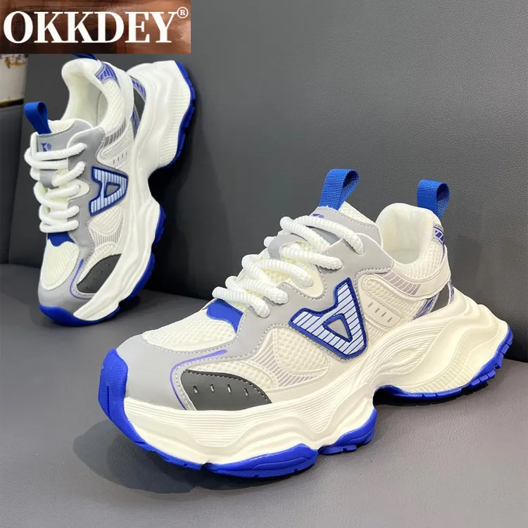 okkdey秋季高端百搭厚底增高运动休闲老爹鞋男网面透气潮牌鞋子