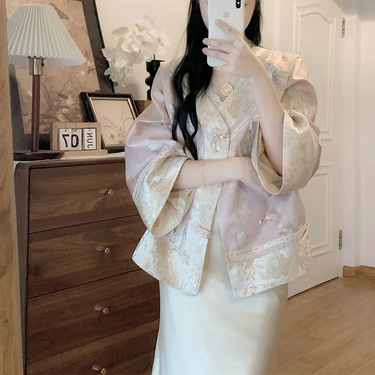 【金玉满堂】两件套新中式刺绣粉色外套女款早秋独特上衣半裙25105