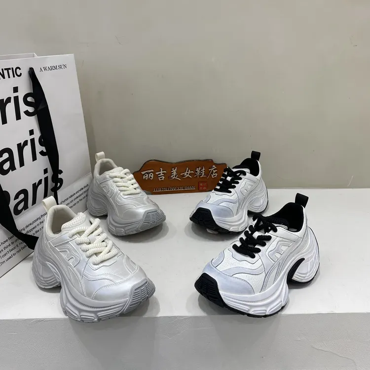 欧洲站真皮显脚小厚底老爹鞋女2025早春新款增高百搭休闲运动鞋潮