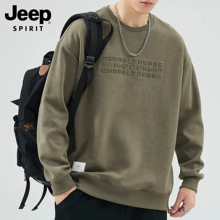 JEEPSPIRIT吉普潮流男士卫衣印花时尚圆领上衣服冬季加绒宽松长袖