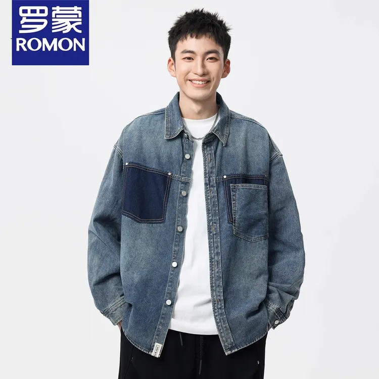 罗蒙潮牌设计感牛仔衬衫男士2025秋季新款长袖衬衣外搭开衫上衣服