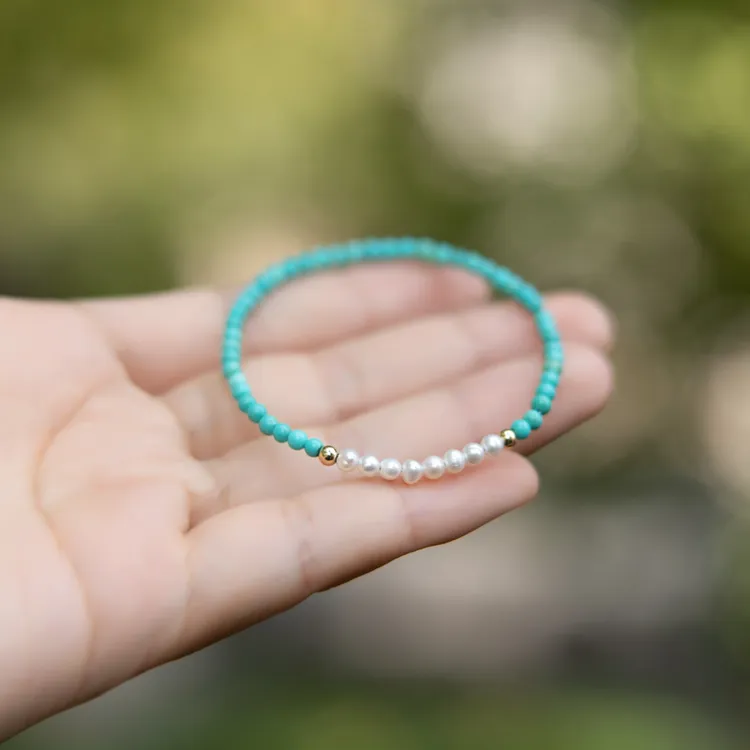 非金属布艺手链 手串女极细小叠戴蓝色小米珠手链串珠
