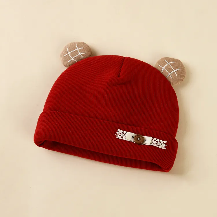 婴儿帽子秋冬季胎帽0到3个月夹棉厚红色宝宝冬天新生儿超好看洋气