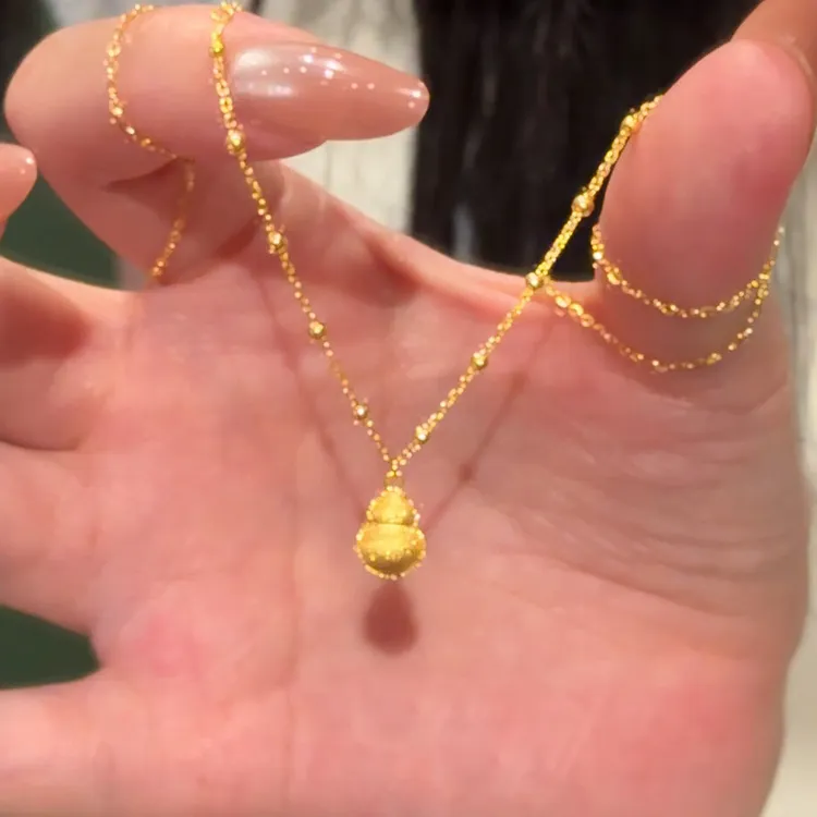 铜合金项链 新中式金色拉丝葫芦项链女复古轻奢高级感精致锁骨链
