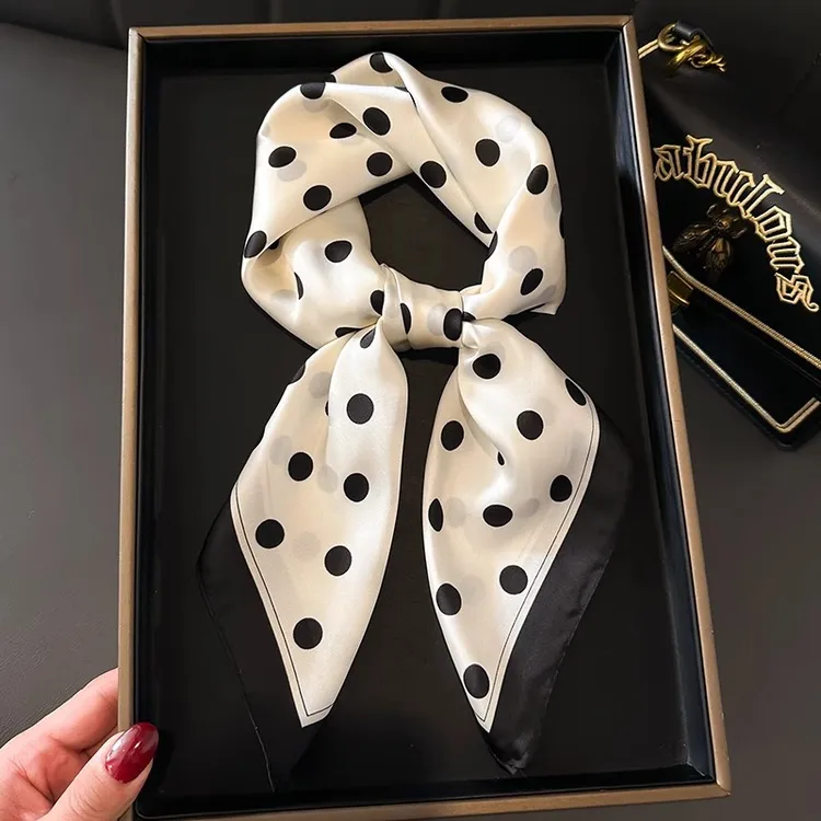 黑白波点小方巾丝巾女职业装空姐银行搭配衬衫护颈脖子薄纱巾围巾