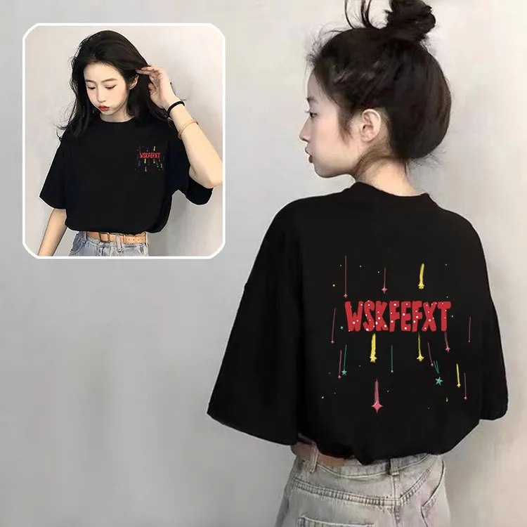 潮牌黑色纯棉短袖t恤女2025夏季新款爆款设计感流星印花宽松上衣