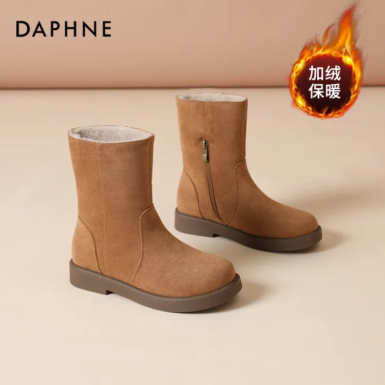 达芙妮大棉鞋女冬季2025新款加绒加厚雪地靴毛毛短靴厚底冬鞋防滑