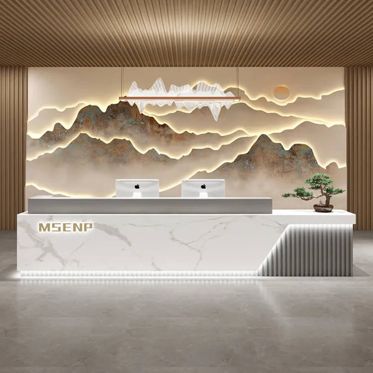 简约现代公司前台酒店大厅接待台服装美容院烤漆收银台