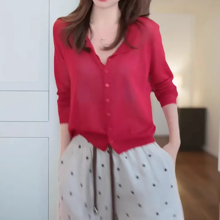 2025新款洋气氛围感显白纯色凉感长袖针织开衫LK2503908