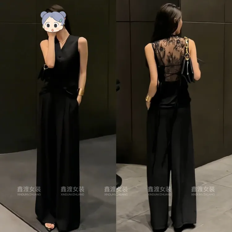 2025春夏新款时尚显瘦气质女士网红洋气两件套百搭款D5006