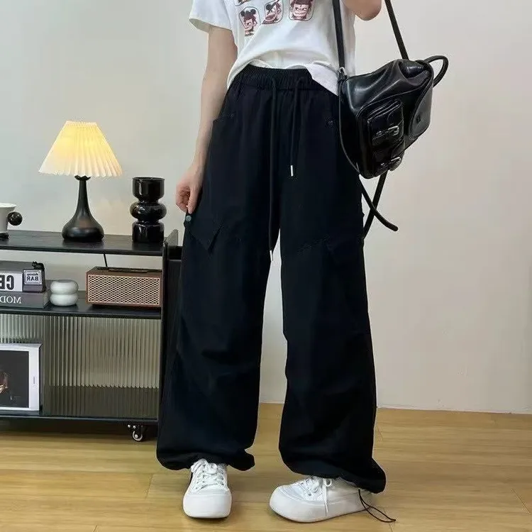 高腰嘻哈工装裤长裤色休闲裤宽松百搭ins休闲黑色夏季情侣
