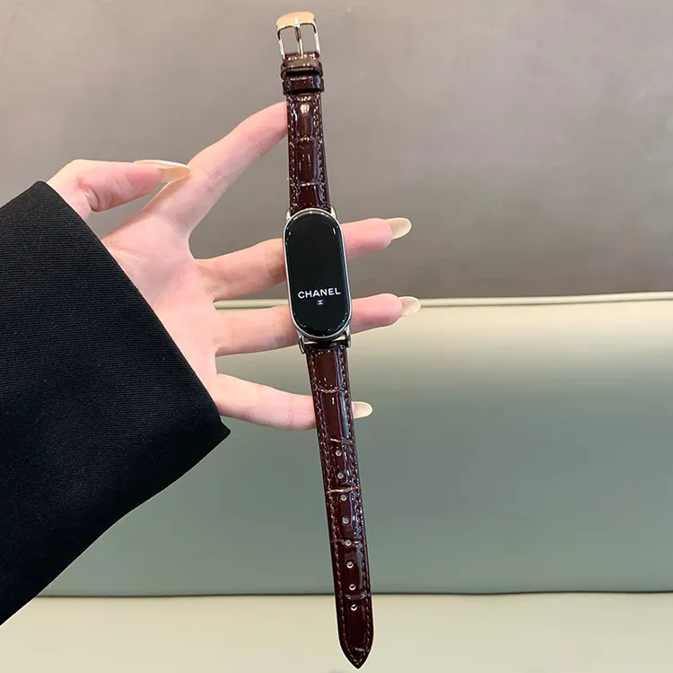 适用小米手环10新款竹节纹亮面皮质表带高级9时尚陶瓷版8手表腕带