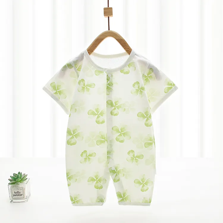 婴儿衣服夏季纯棉无骨薄款男女宝宝连体衣短袖后背网眼新生儿夏装