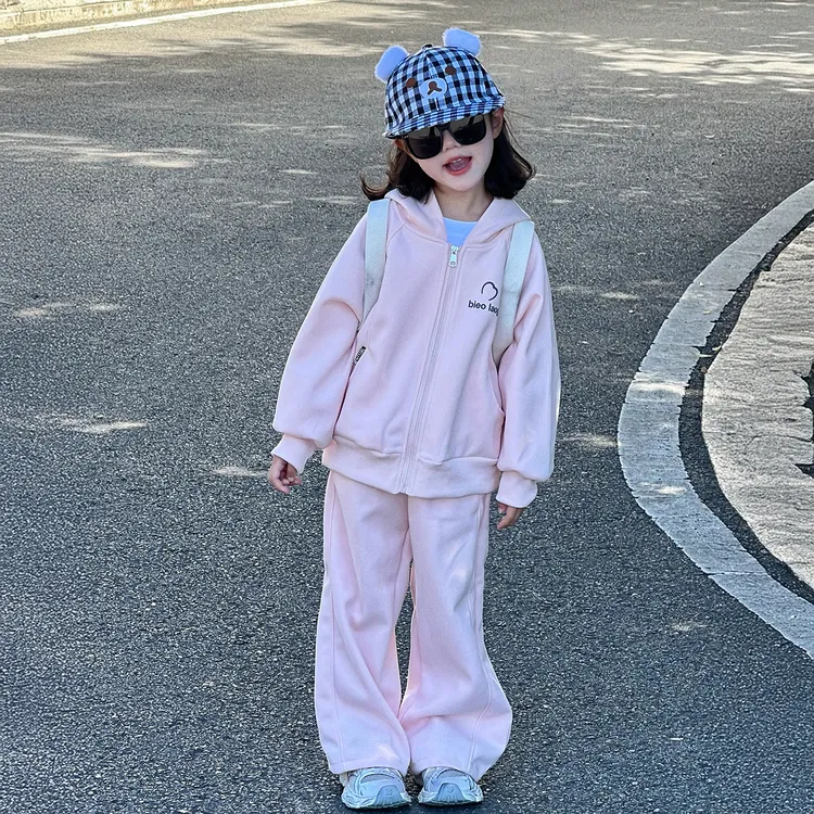 韩系甜美女童套装2025新款女孩少女风开衫卫衣两件套儿童休闲穿搭