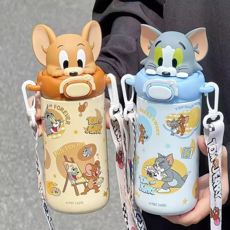 猫和老鼠保温杯女生高颜值2025新款吸管杯学生上学专用可斜挎水杯